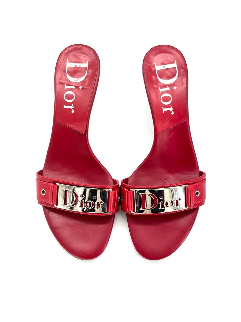 Dior Vintage Galliano Logo Plaque Red Leather Slip On Mules Sandals 35.5 - Picture 6 of 9